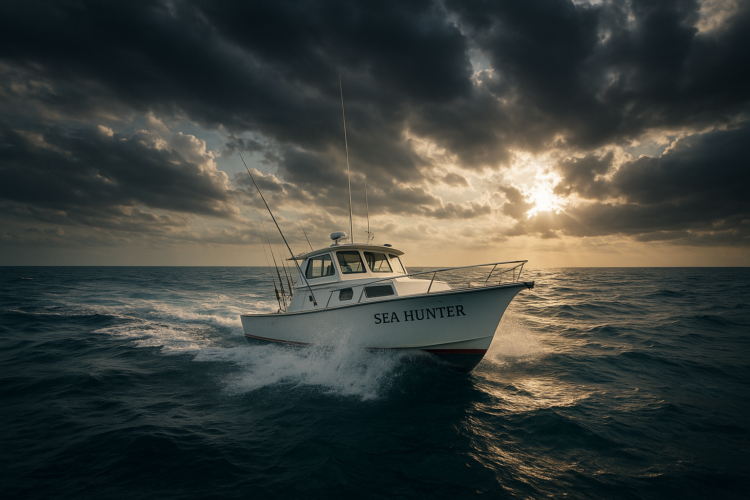 Offshore charter boat heading toward Gulf Stream fishing grounds near North Myrtle Beach