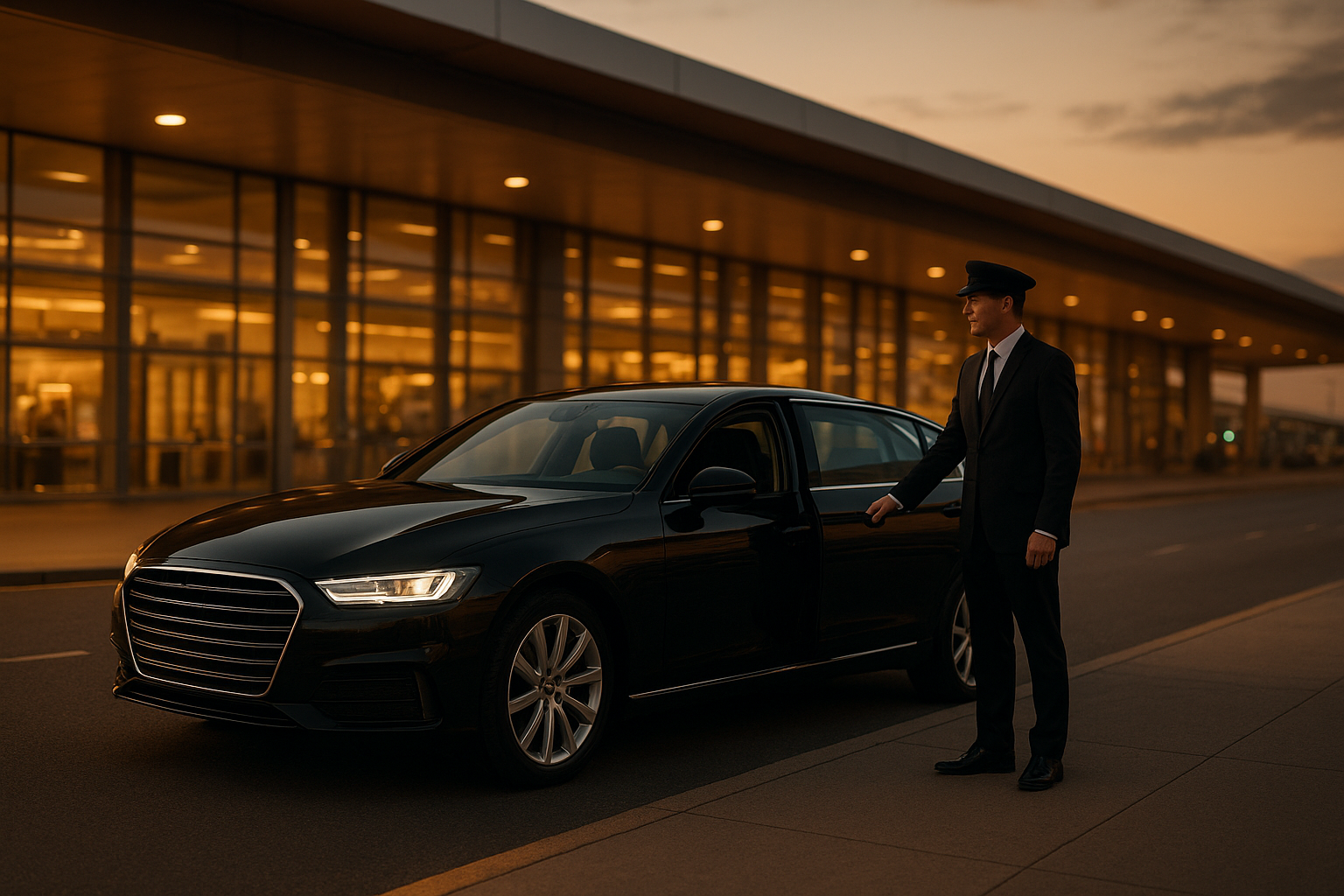 Chauffeur-driven car service Orange County to LAX picking up a passenger at the airport curb