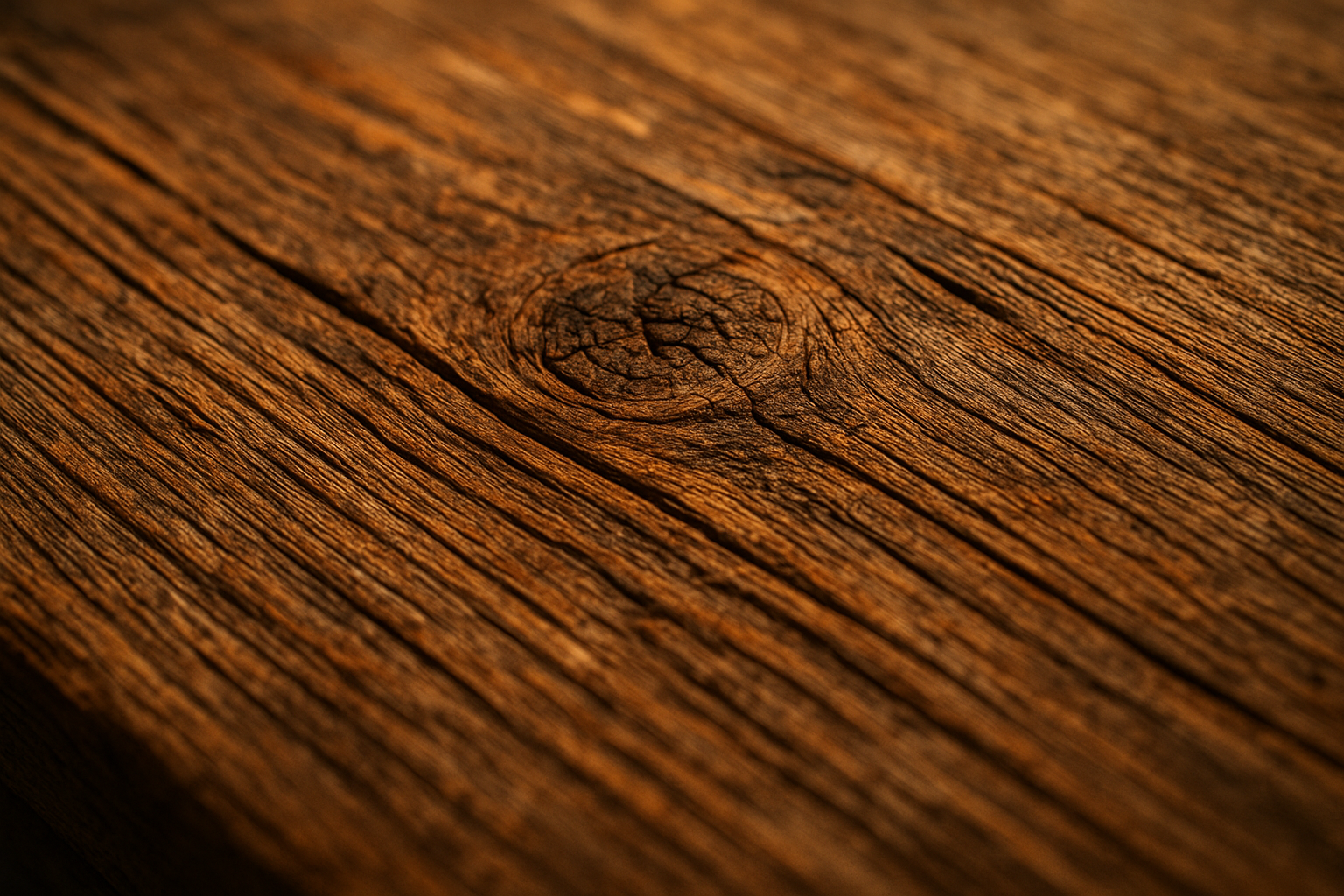 Close-up of natural wood grain and knots on a reclaimed wood dresser surface
