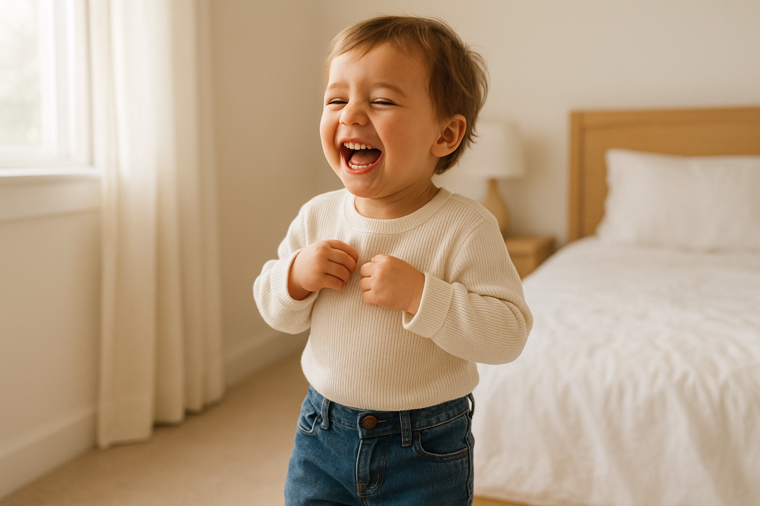 Child trying on a new outfit delivered through a kids wardrobe subscription service