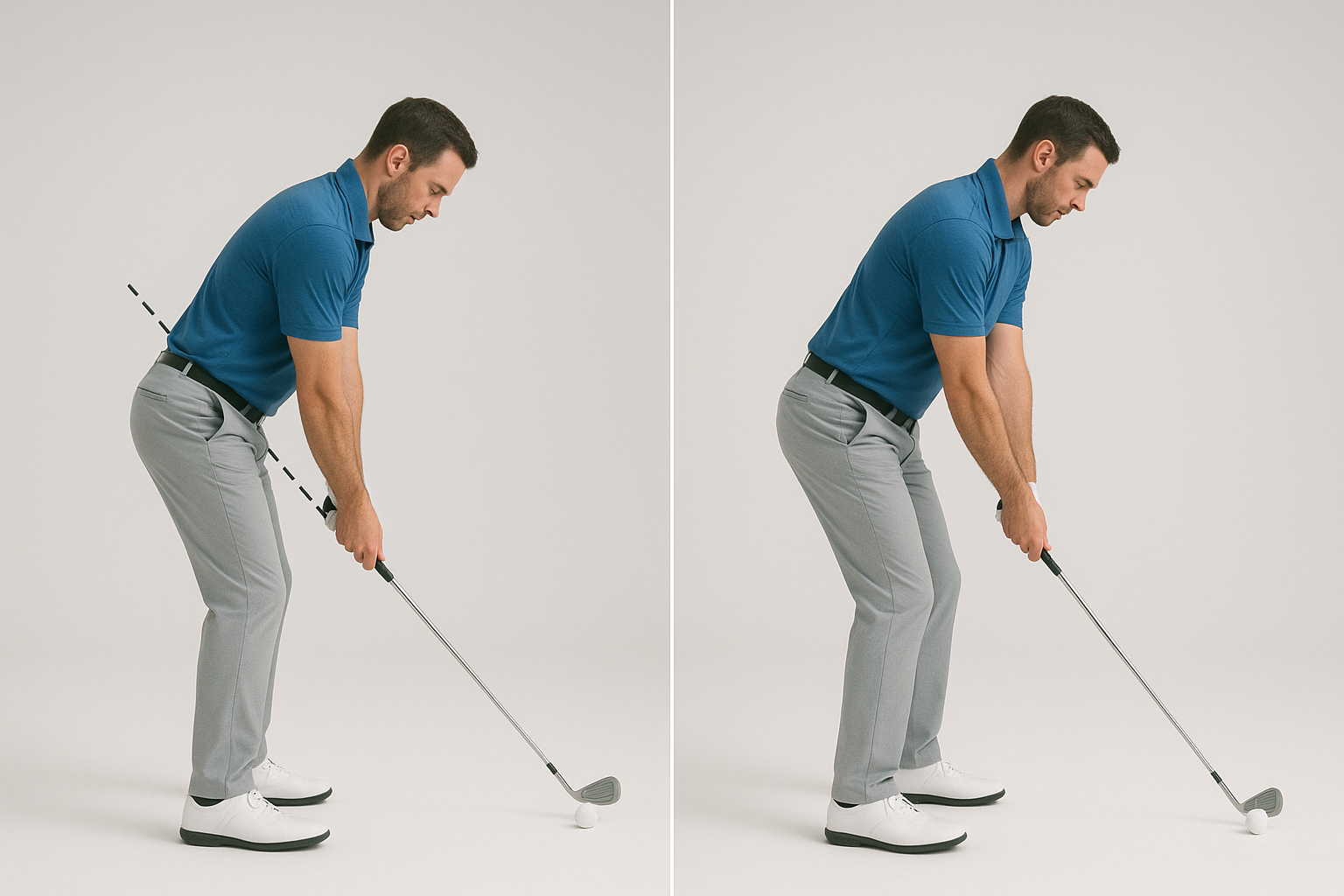 Before and after swing comparison showing progress in golf professional training
