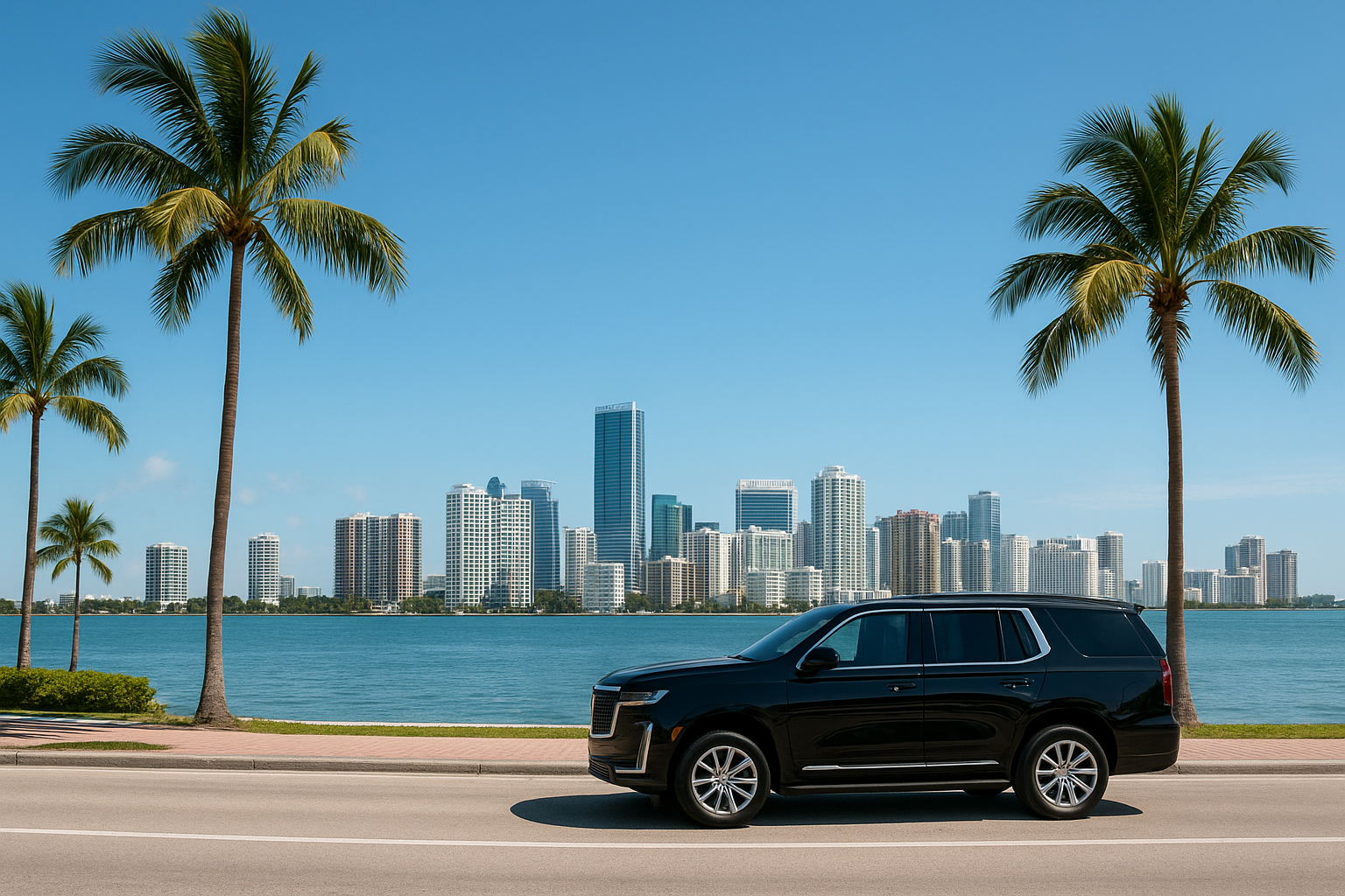 Private SUV departing from a Long Beach pickup location for an event transfer