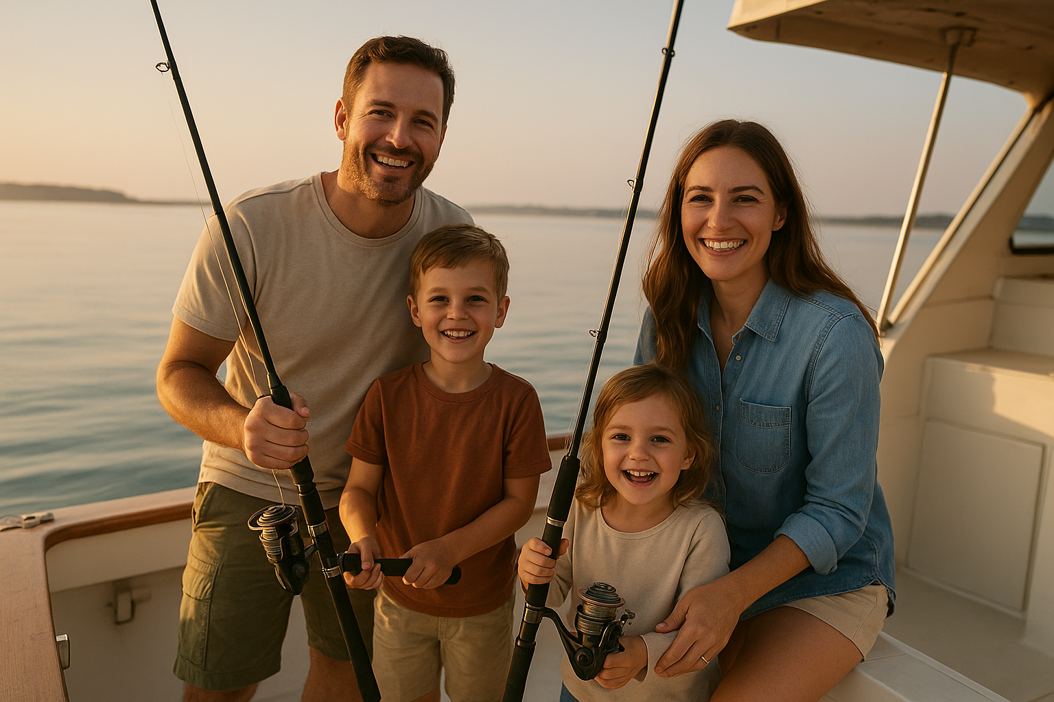 Family enjoying Myrtle Beach family fishing charter packages on a private boat