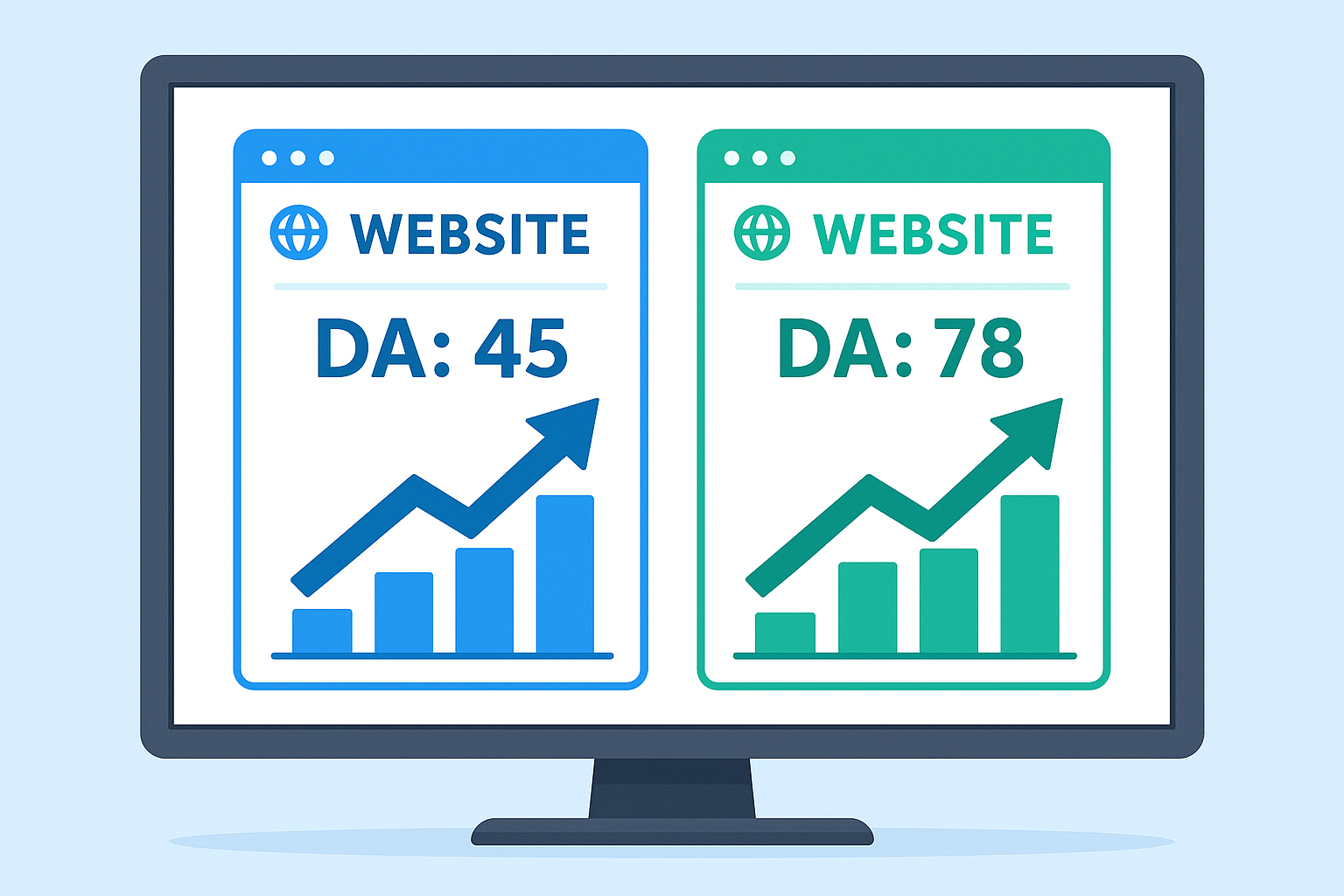 Side-by-side comparison of two websites showing different domain authority scores in a checker tool
