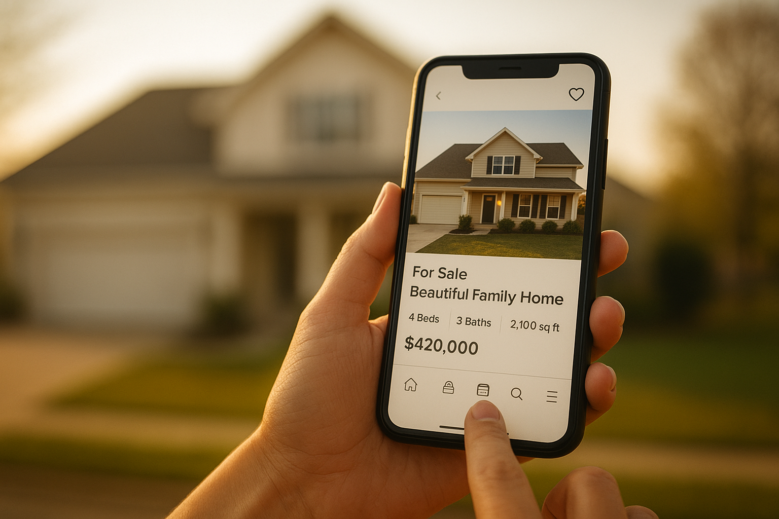 Person browsing property listings on a smartphone outdoors