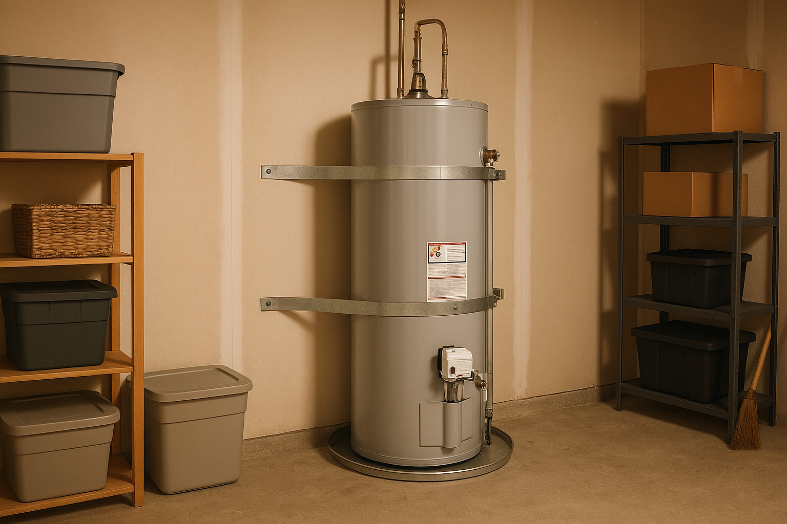 Properly strapped water heater installation meeting California seismic safety requirements