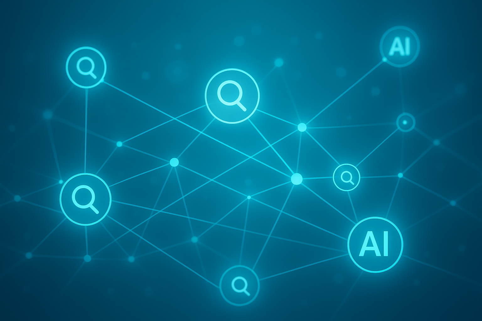 Visual representation of search ecosystem automation connecting AI search engines and websites