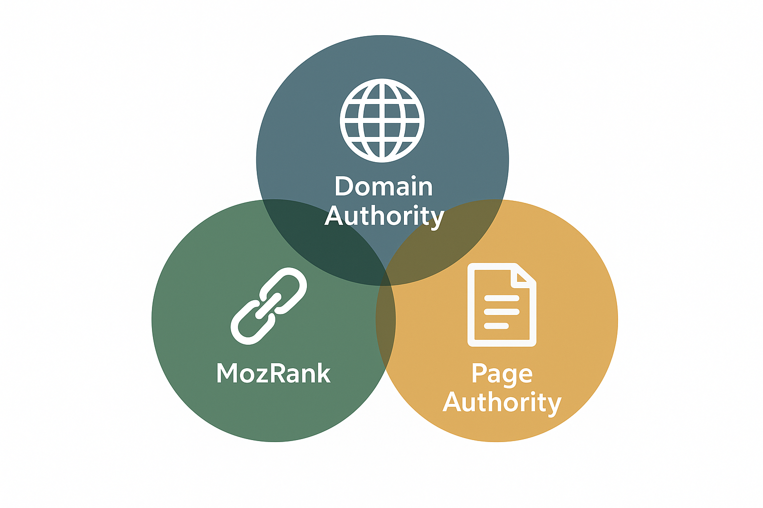 Comparison diagram showing the differences between MozRank, Domain Authority, and Page Authority
