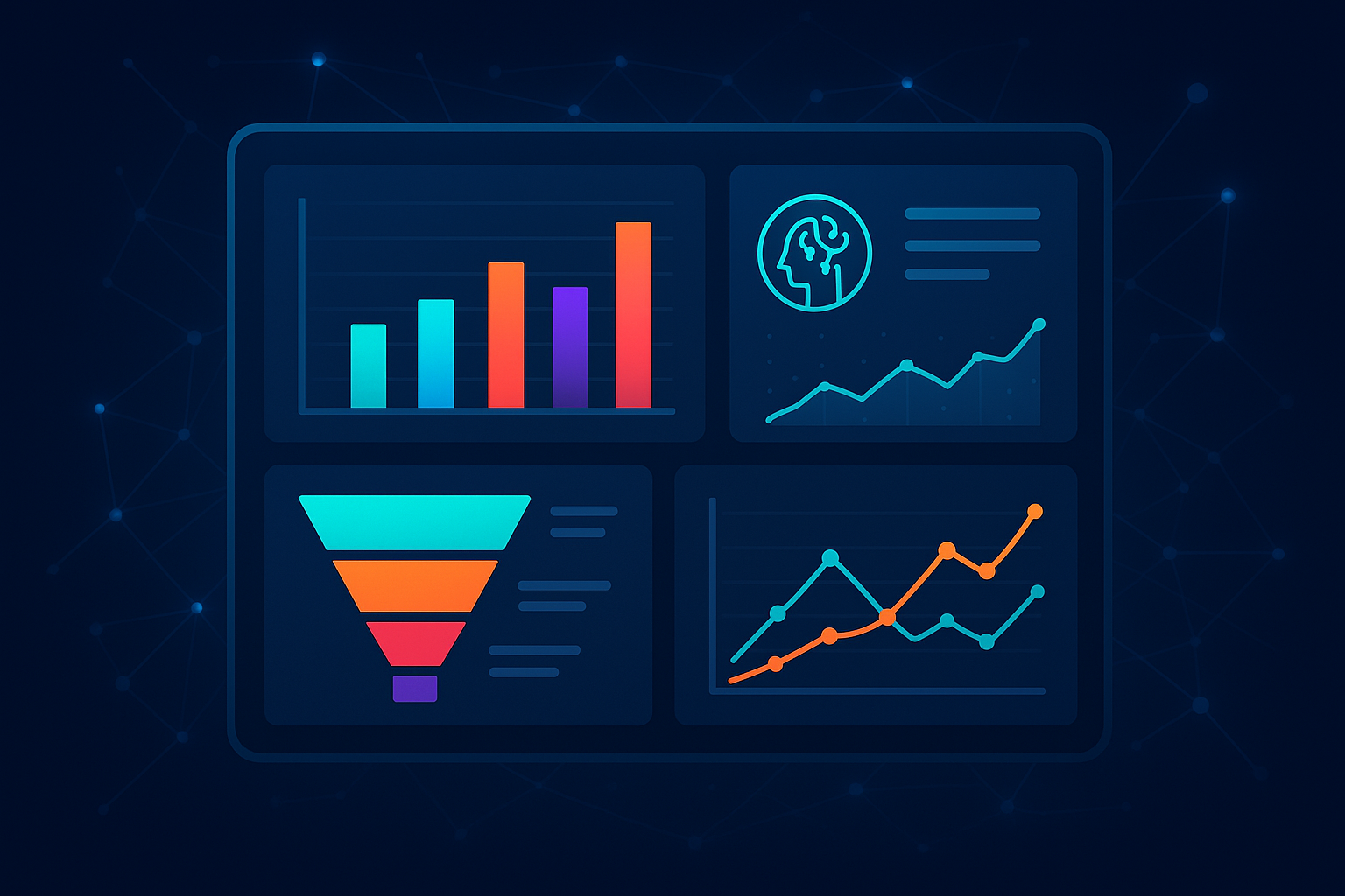 AI technology in digital marketing dashboard showing predictive analytics and campaign metrics