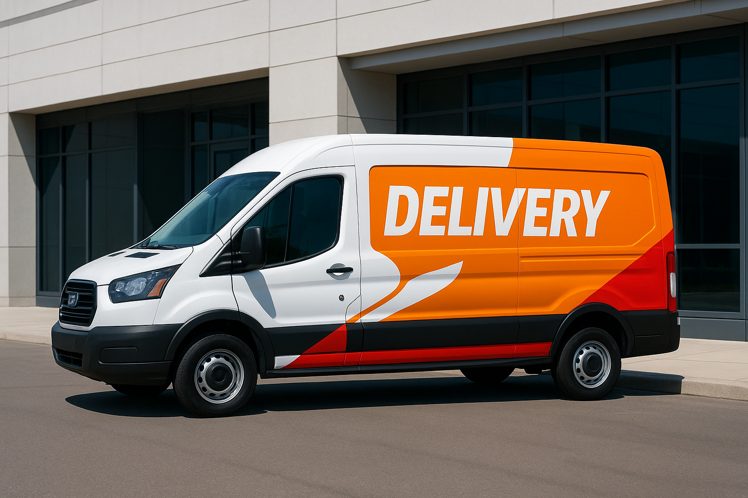 Commercial fleet van with full branded vinyl wrap for business advertising