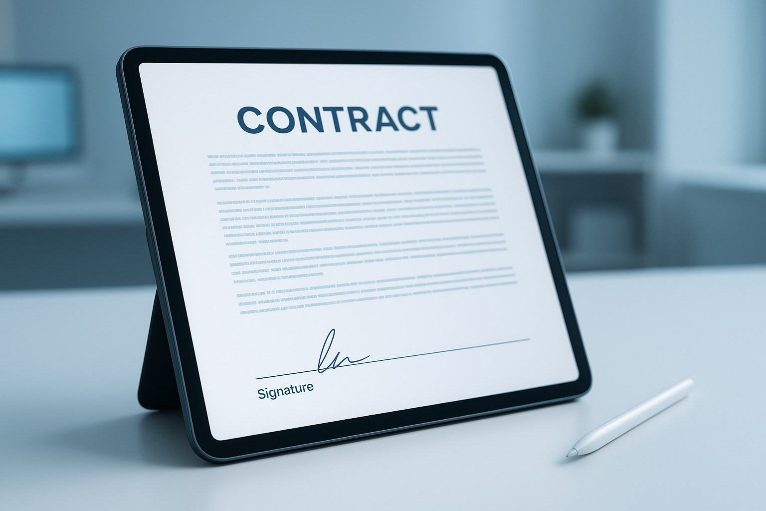 Close-up of an electronic signature line on a home improvement contract app