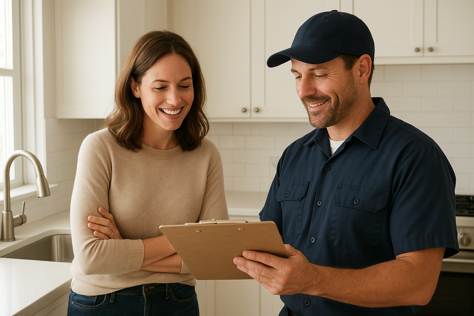 Homeowner reviewing a transparent quote during a dedicated appliance repair job