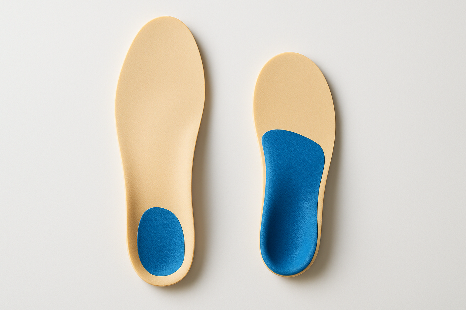 Custom shoe inserts for high arches shown in full-length and three-quarter length styles