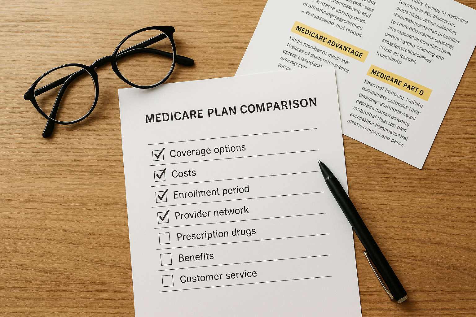 Checklist comparing Medicare Advantage plan benefits and costs