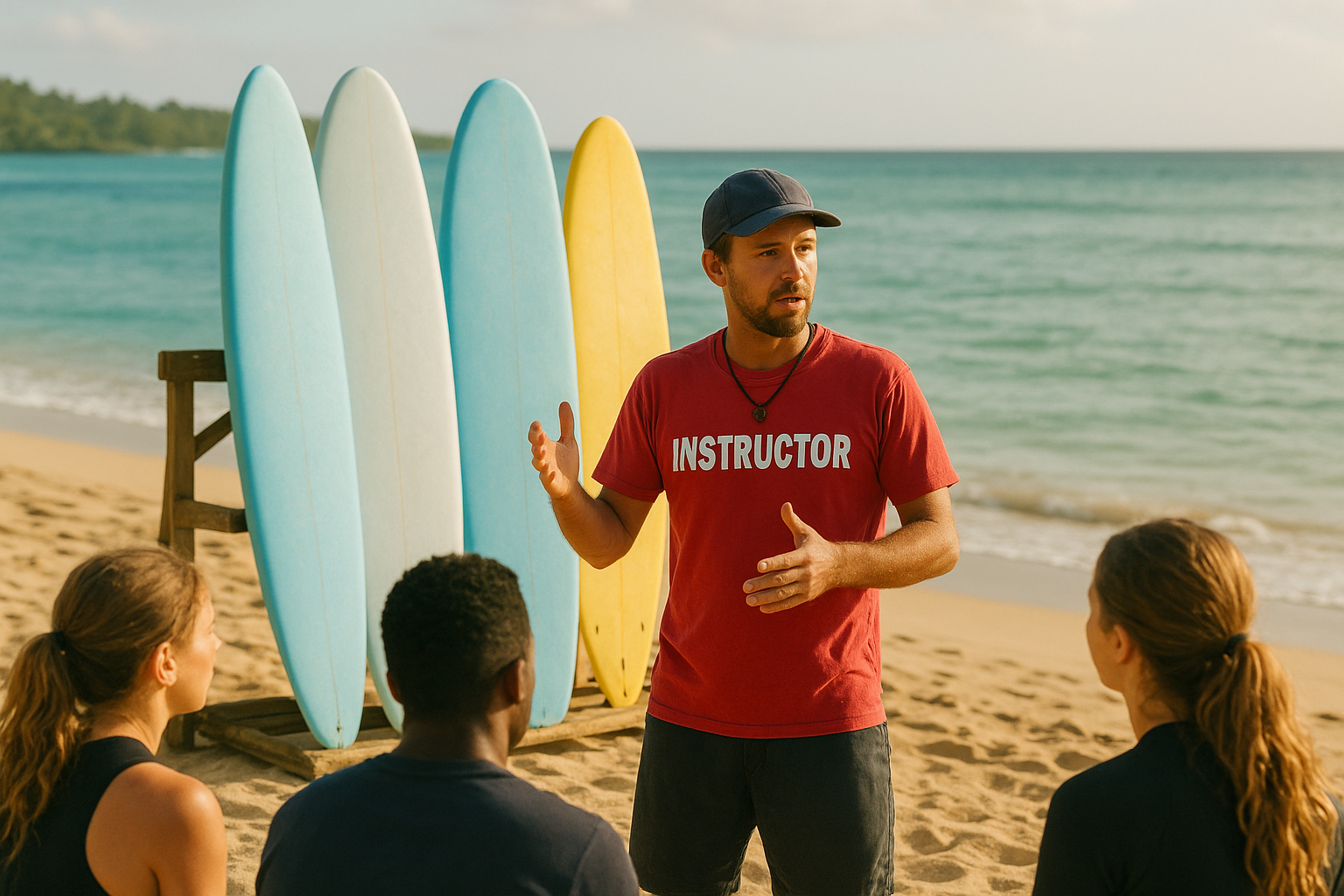 Instructor teaching a lesson at one of the eco-friendly surf schools Hawaii visitors recommend