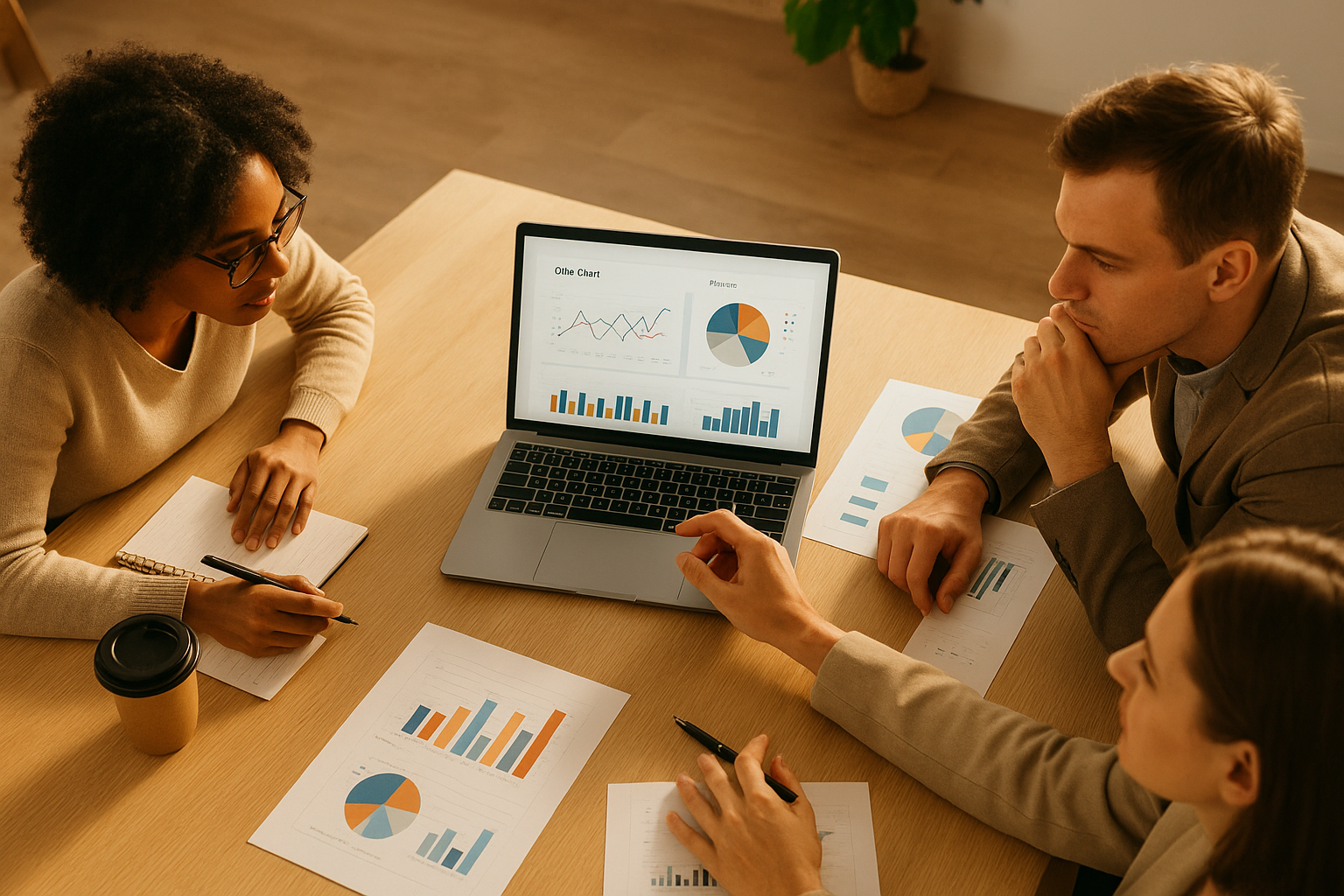 Team reviewing CRM and finance dashboards inside a business management platform