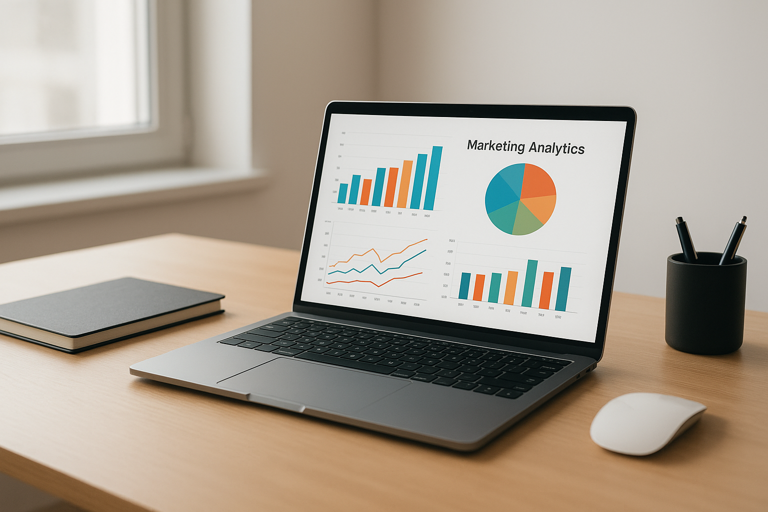 Marketer analyzing AI-driven insights dashboard for digital marketing strategy