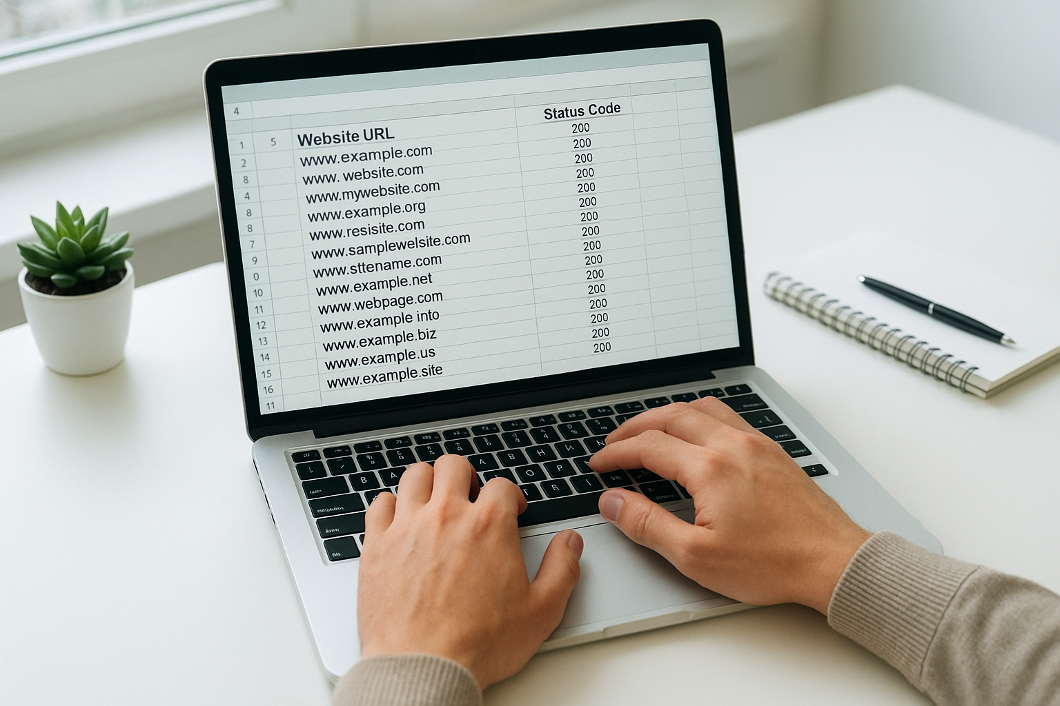 Person reviewing a spreadsheet of website link errors during a link audit