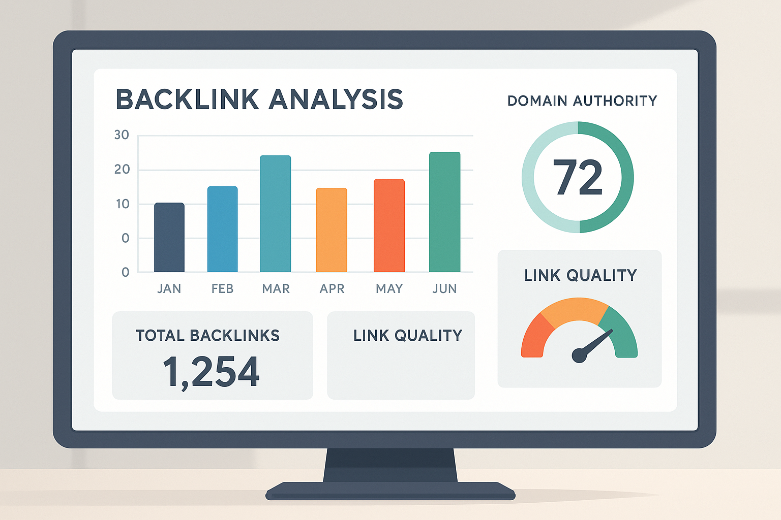 SEO backlinks analysis dashboard showing domain authority scores and link quality metrics