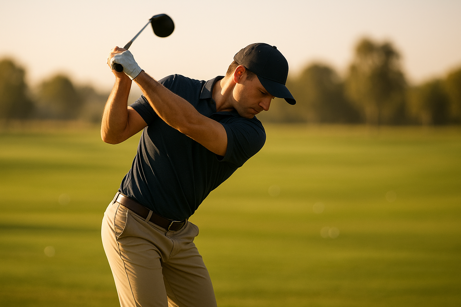 Golfer demonstrating proper golf swing mechanics during the downswing