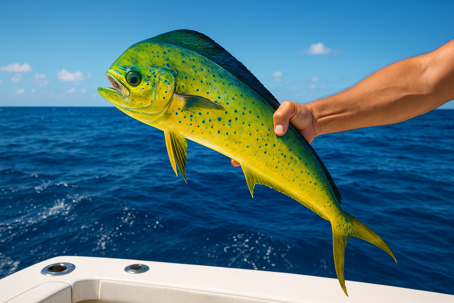 Colorful mahi-mahi caught during a Gulf Stream fishing charter offshore of North Myrtle Beach