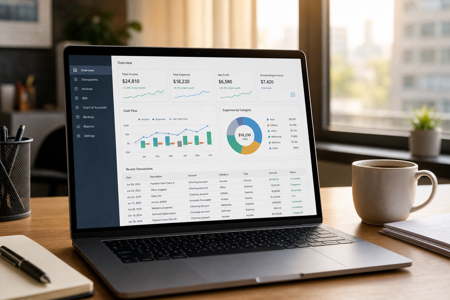 Laptop showing a bookkeeping dashboard used for Minnesota DHS provider financial tracking