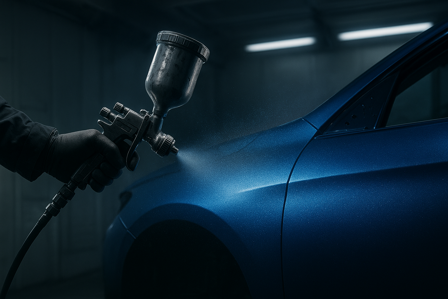 Technician color-matching automotive paint during collision repair in Brea