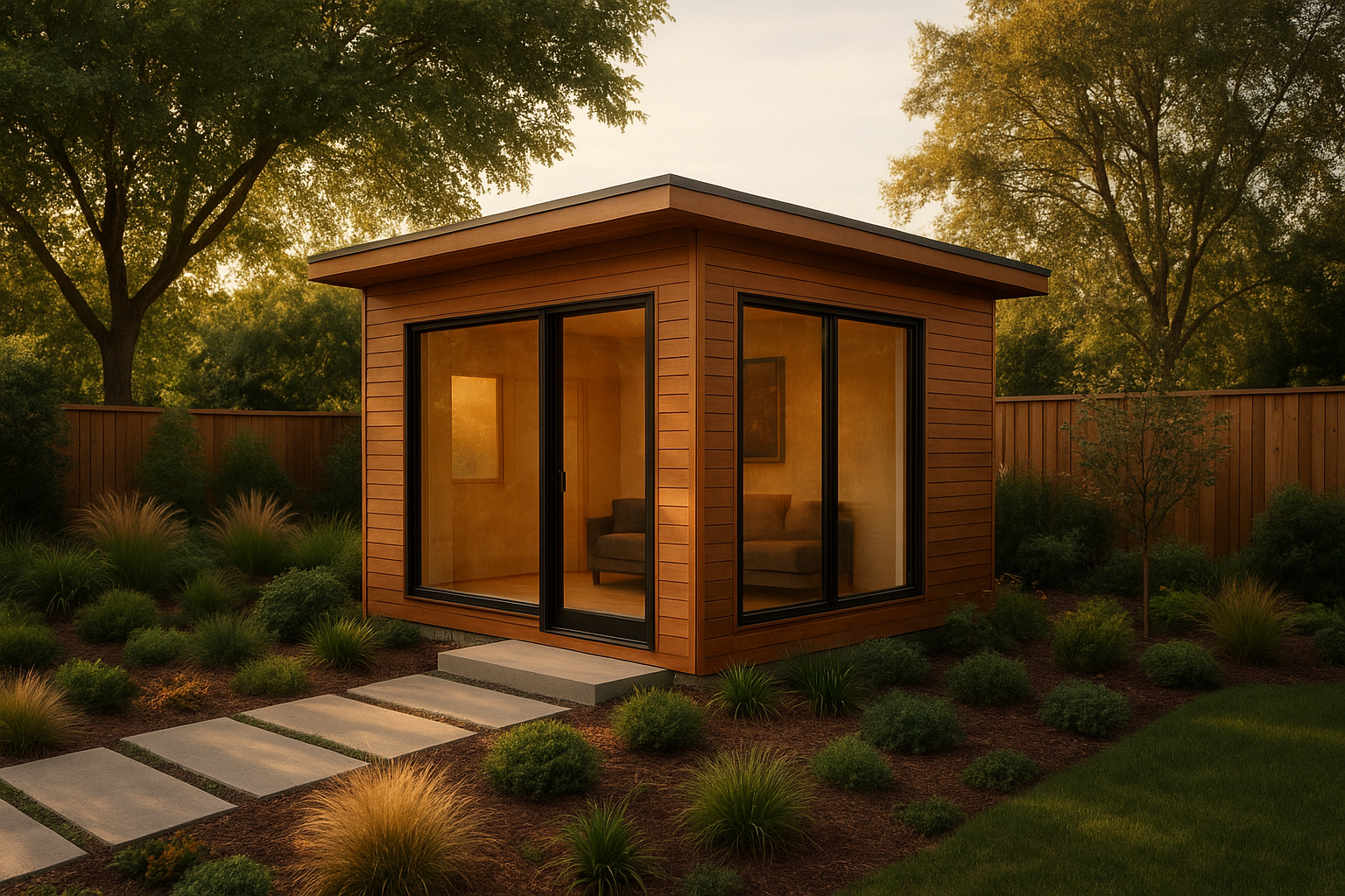 Small backyard guest house reflecting the tiny home movement in Southern California