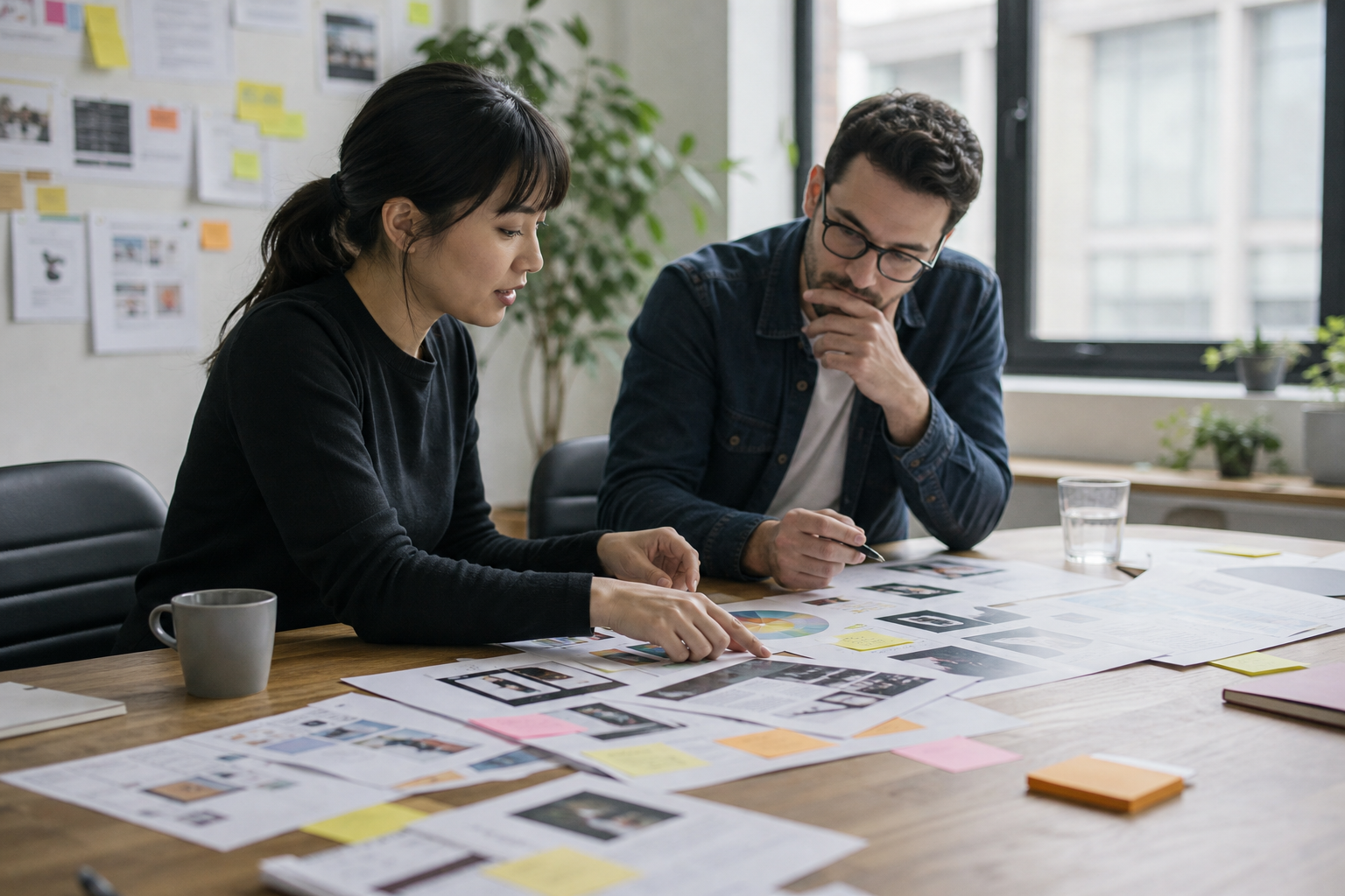 Marketing team reviewing weakness-based campaign copy for a home service business