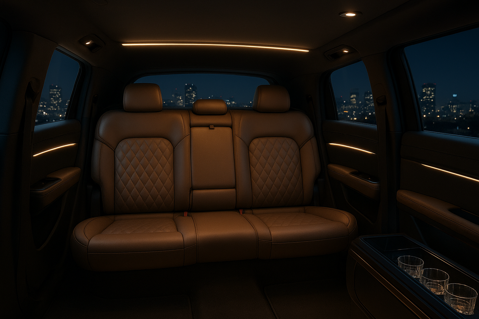 Interior of a chauffeured vehicle used for private event transportation in Los Angeles