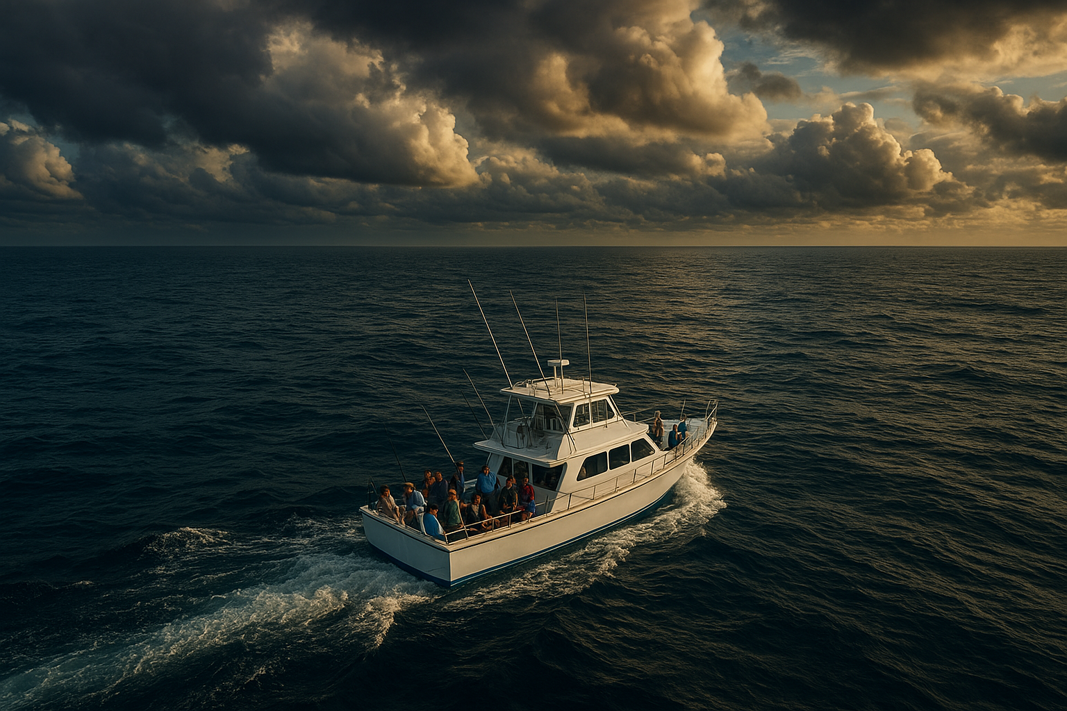 Large charter boat carrying a big group offshore toward the Gulf Stream near Myrtle Beach