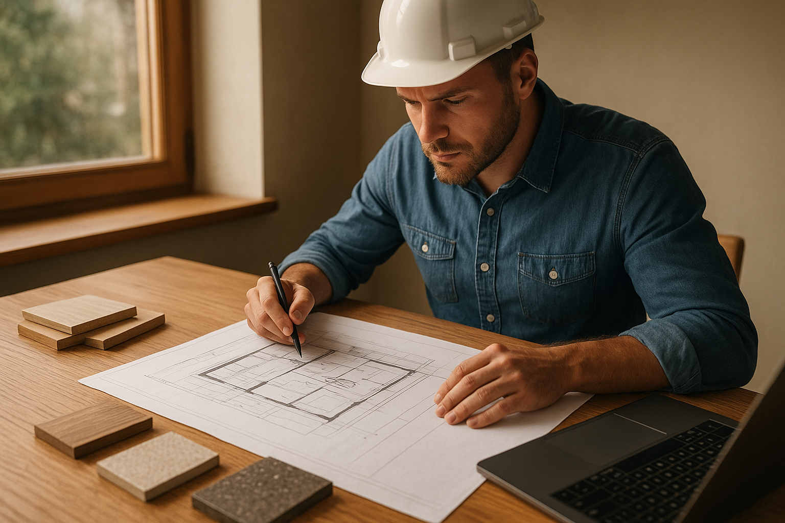 ADU contractor reviewing blueprints and plans for an accessory dwelling unit project