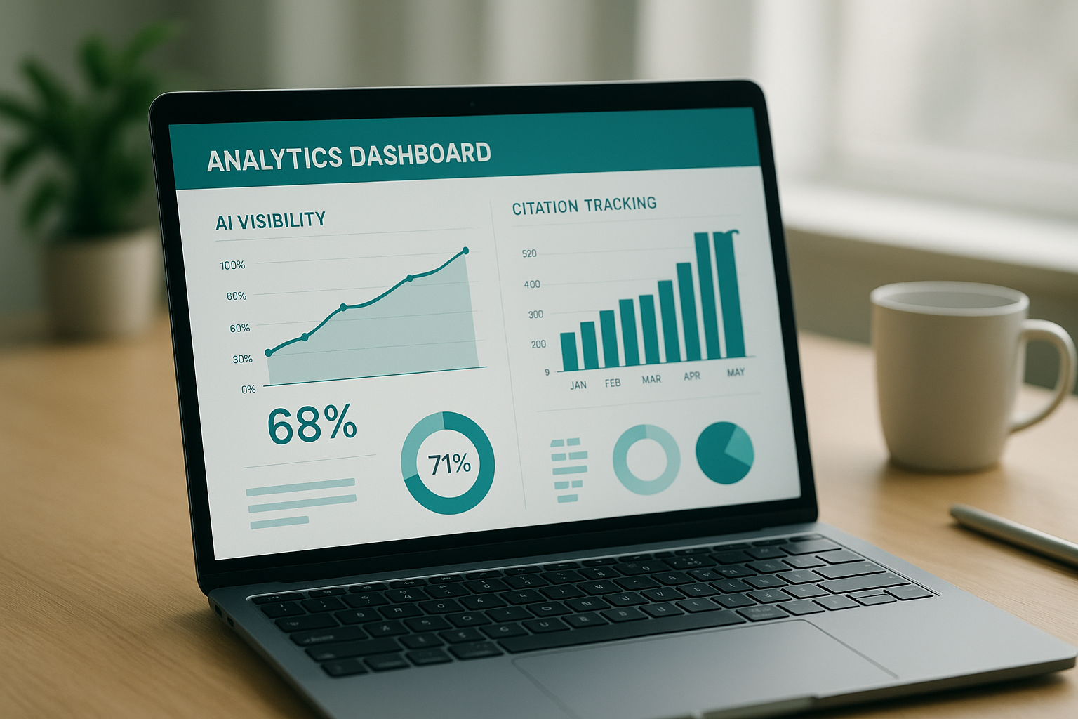 Dashboard tracking AI visibility score and citation performance across answer engines