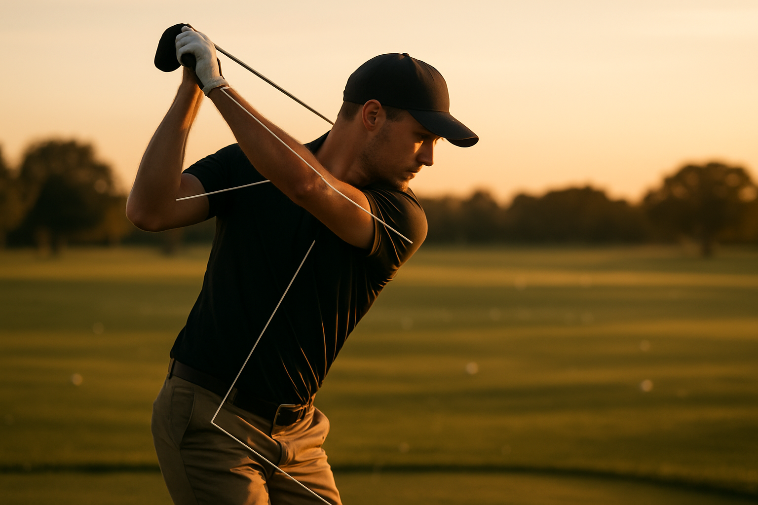 Golfer demonstrating precision swing mechanics at the top of the backswing