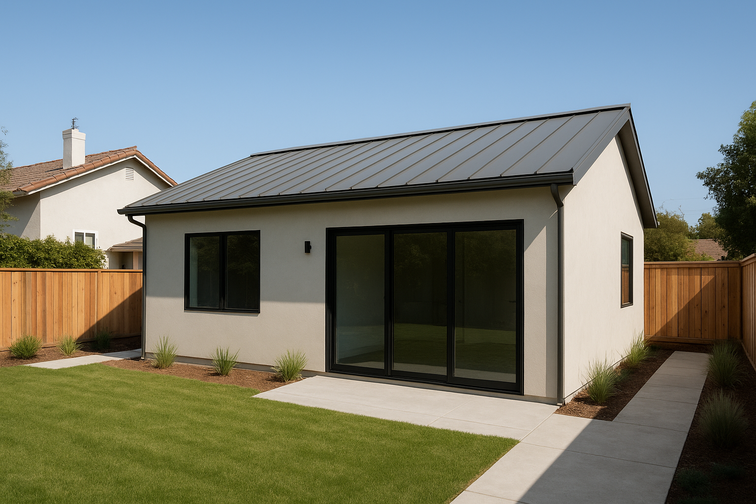 Finished detached accessory dwelling unit in a Riverside County backyard after permit approval
