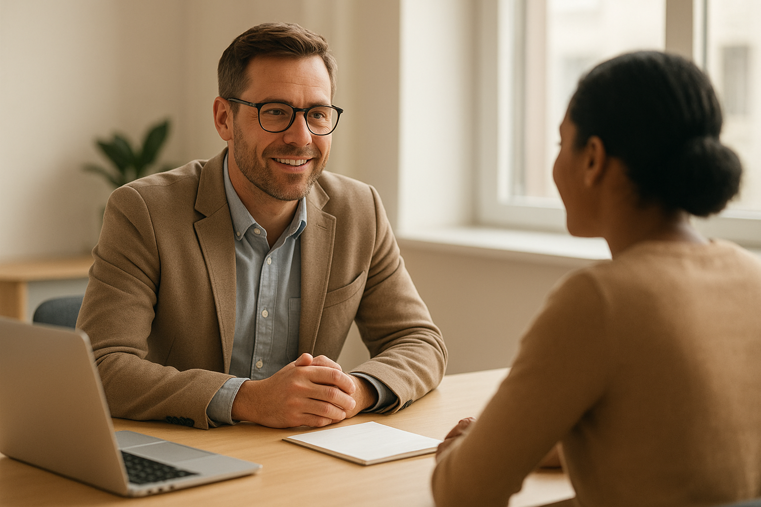 Manager giving feedback during a one-on-one meeting, illustrating management tips for employees