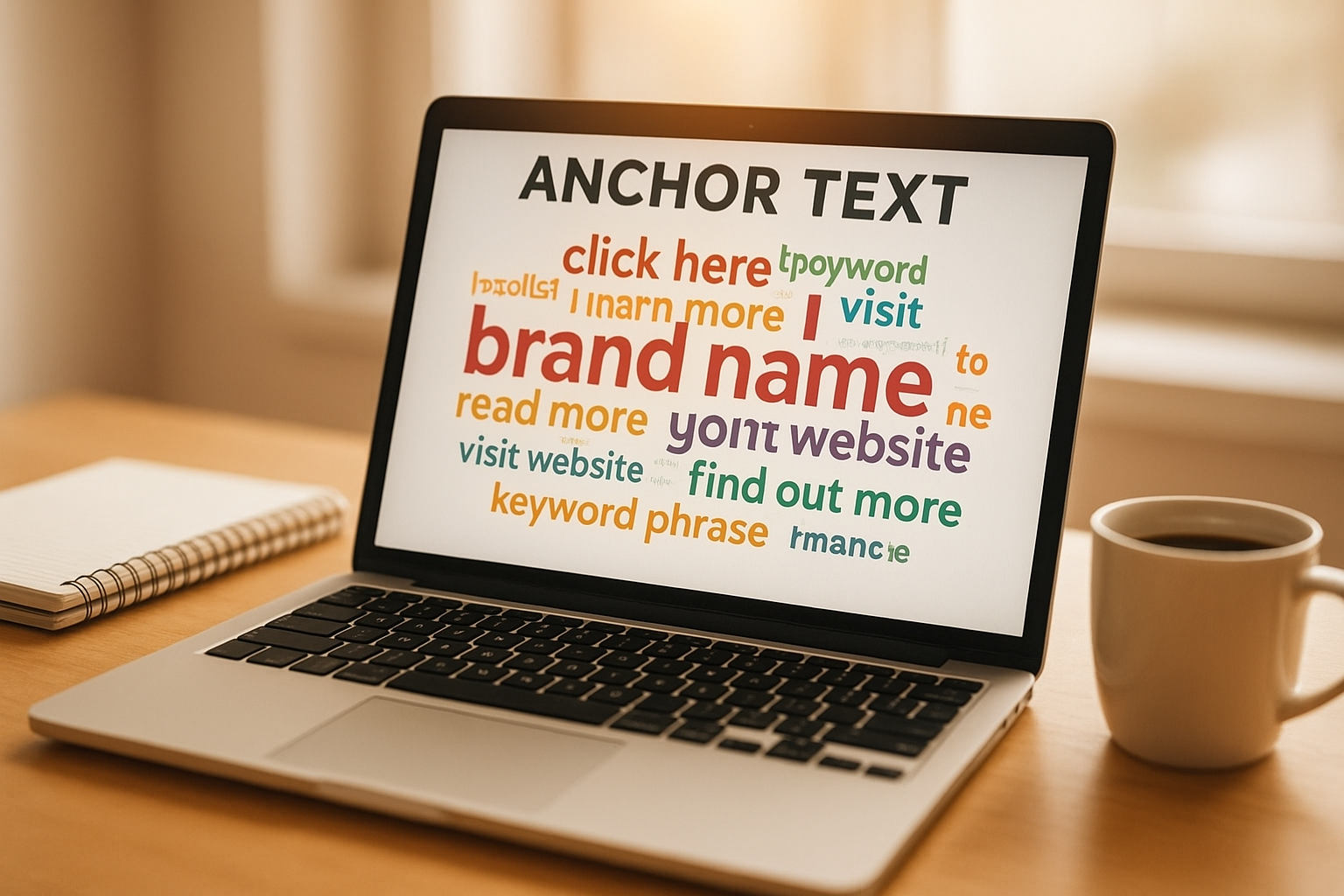 Anchor text distribution chart shown during a backlink audit on a laptop screen