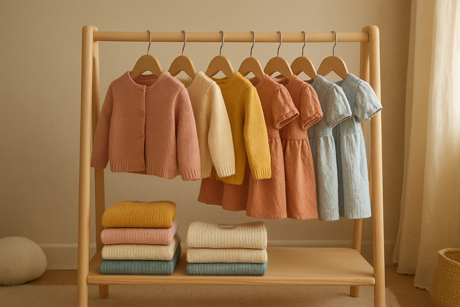 Rack of premium children's clothing used for designer kids apparel rental