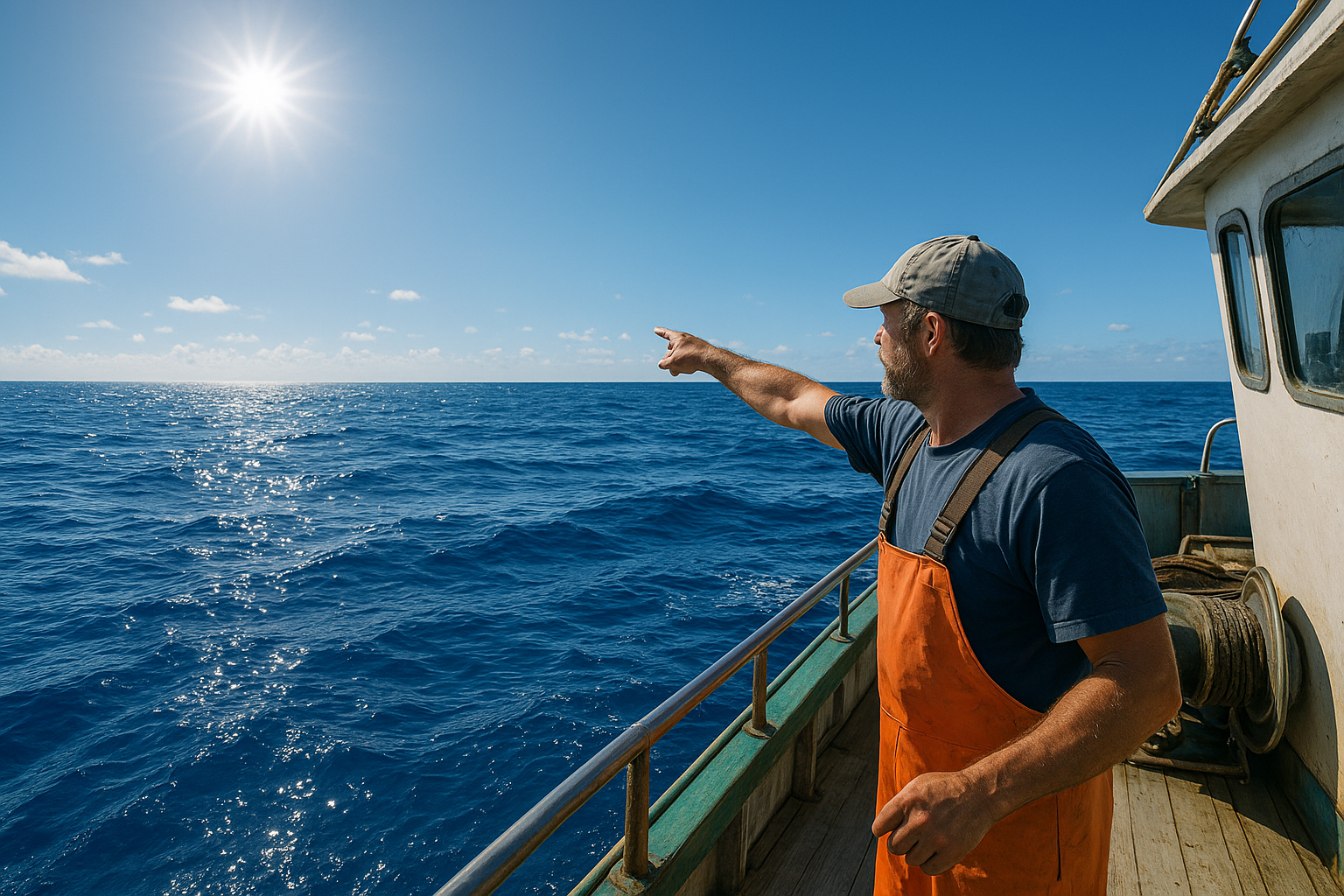 Captain guiding an offshore Gulf Stream fishing trip on open water