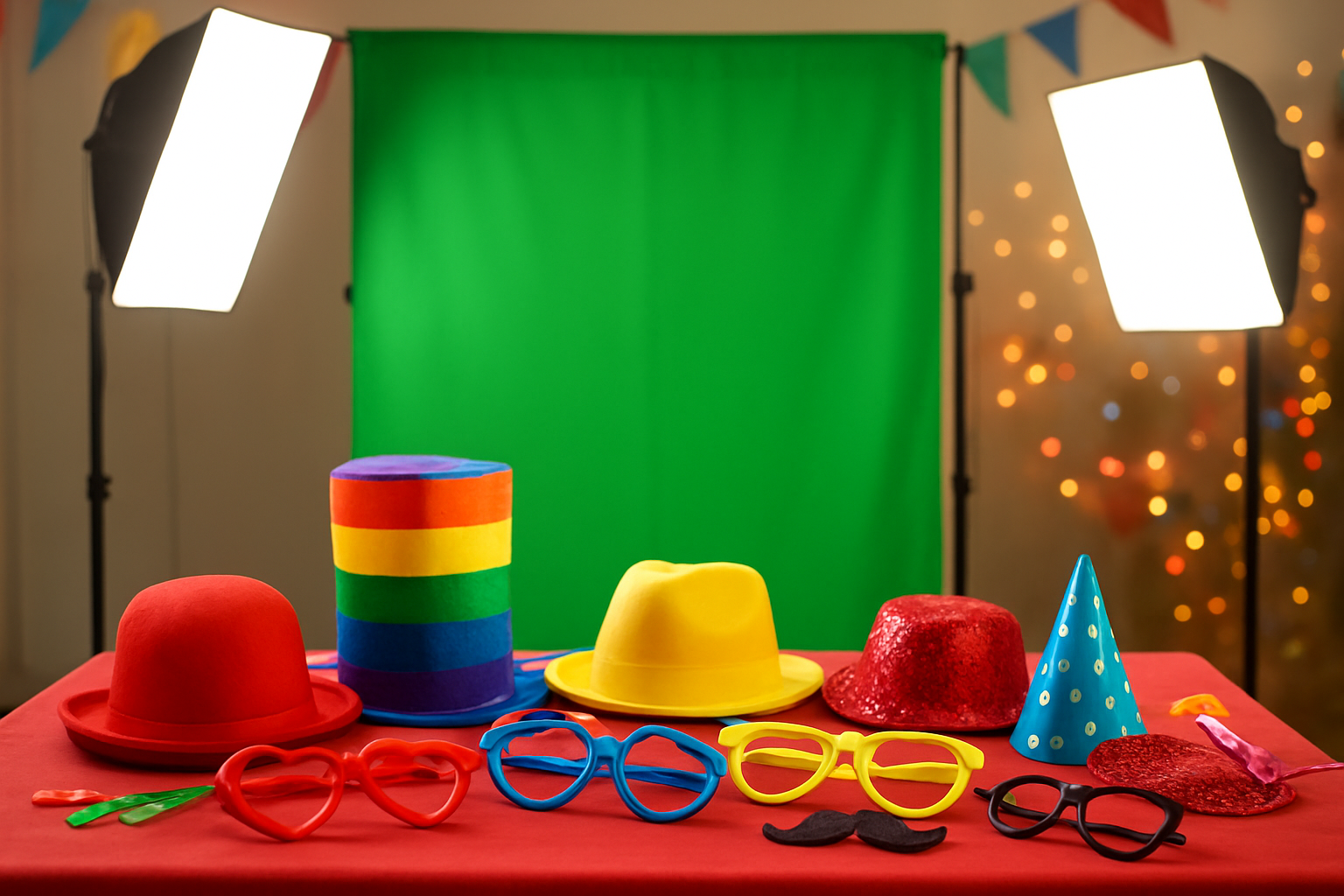 Green-screen backdrop and prop table add-on for photo booth rentals