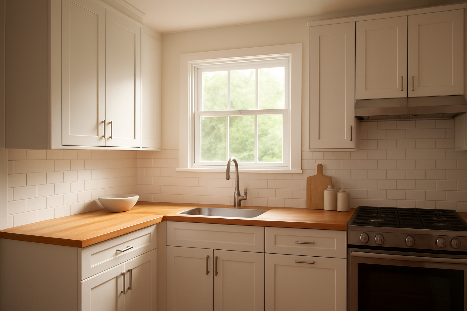 Cincinnati kitchen renovation result showing newly refaced white shaker cabinets with modern hardware