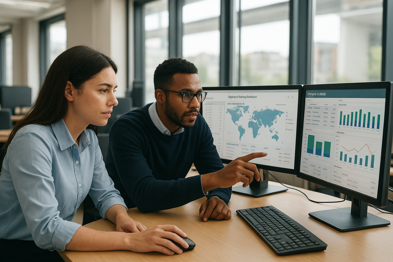 Logistics team monitoring multiple cargo shipments across carrier tracking dashboards