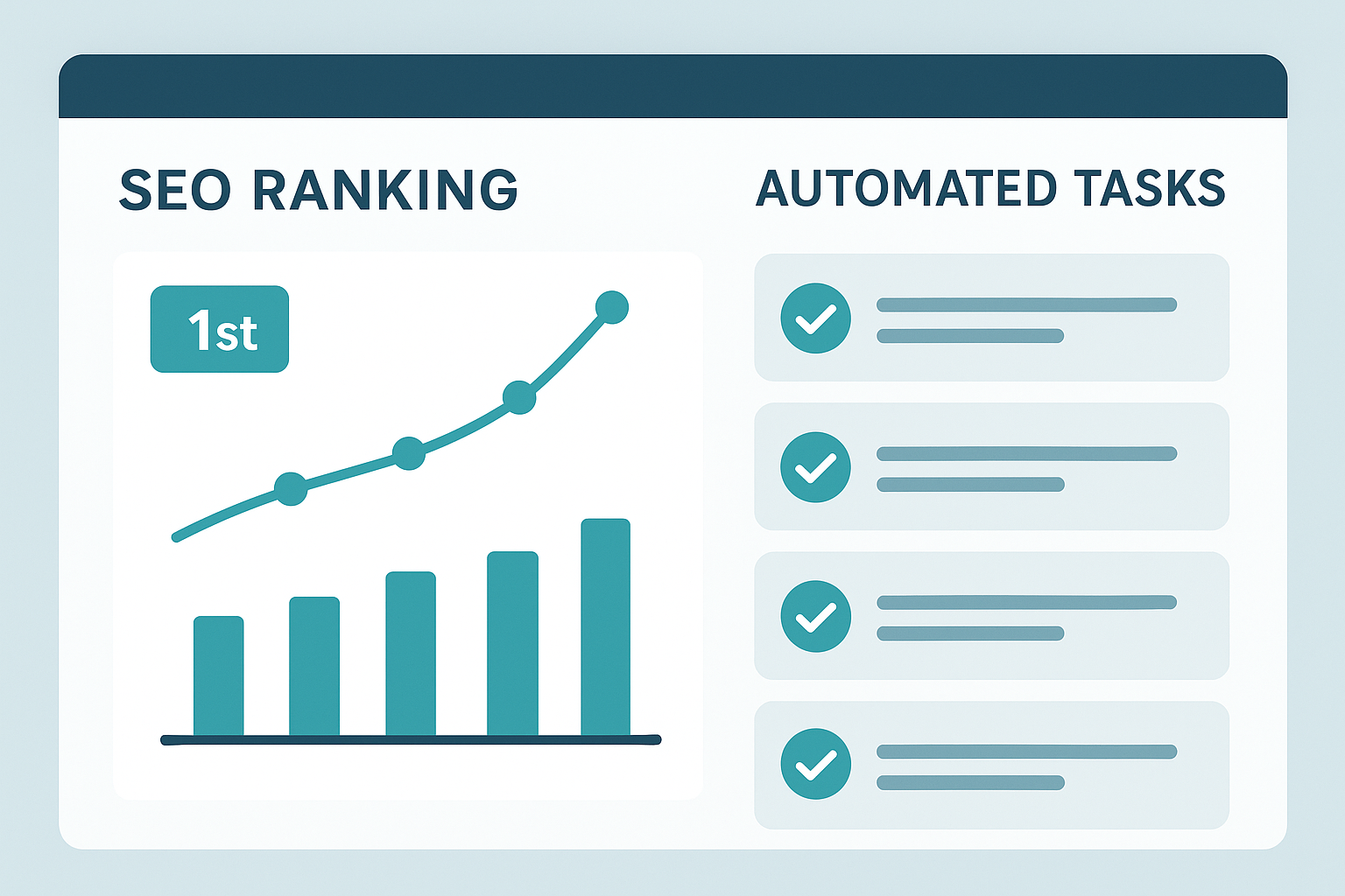 Dashboard illustrating automated SEO tasks powered by artificial intelligence