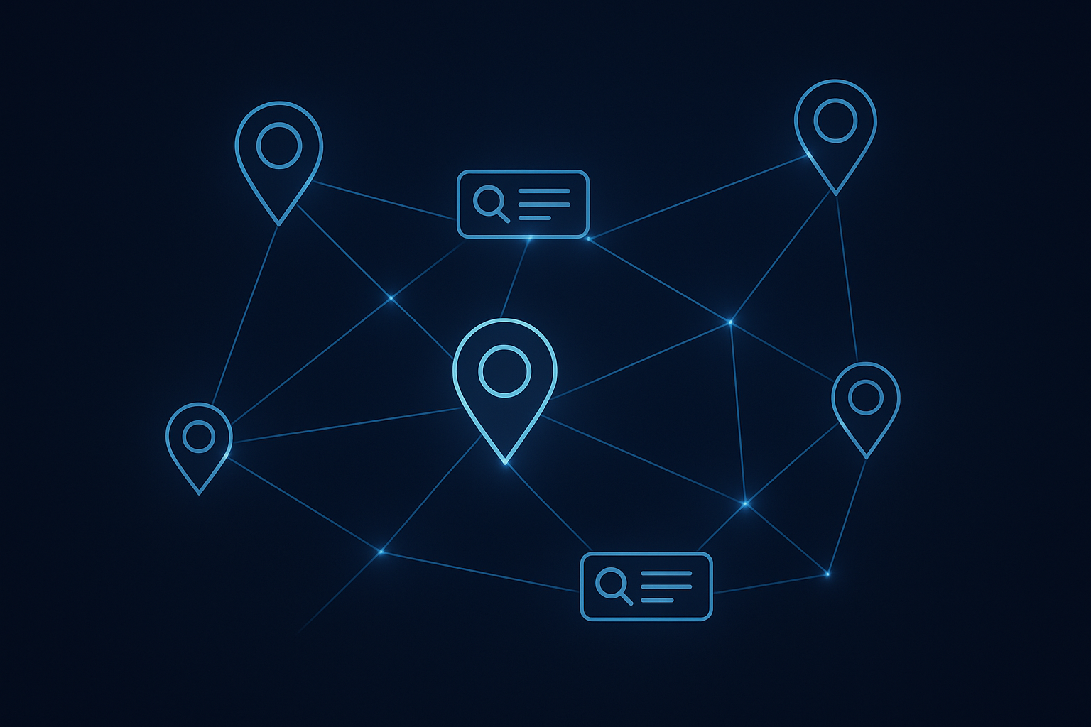 Network diagram representing localized SEO automation connecting multiple business locations