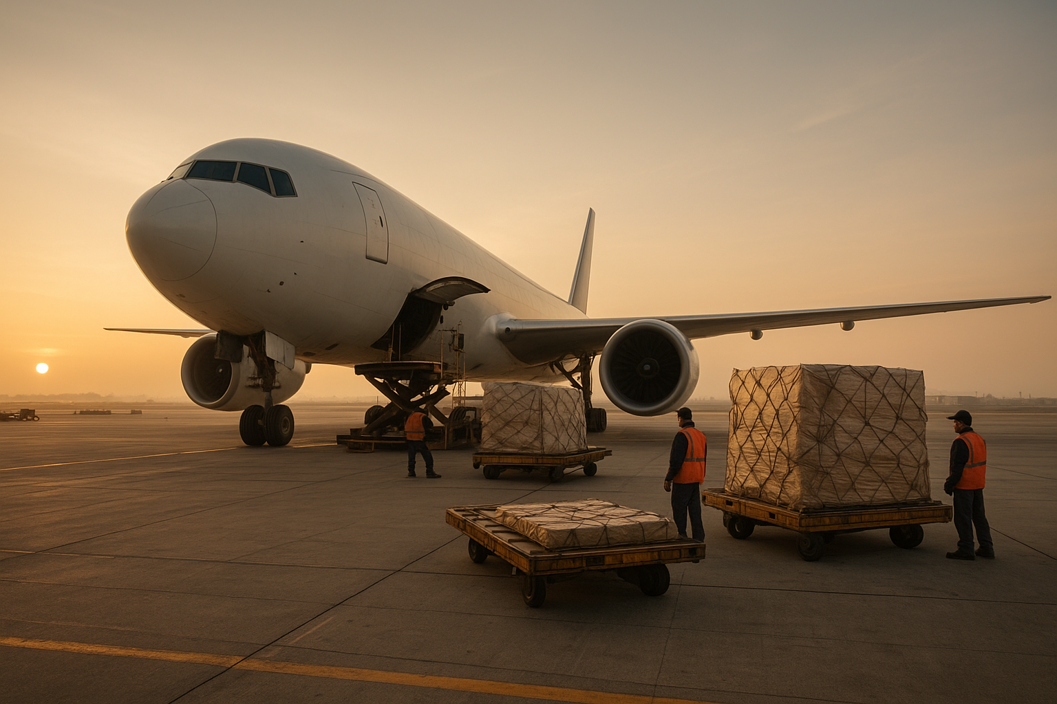 Ground crew loading freight onto a cargo plane before a united cargo tracking status update