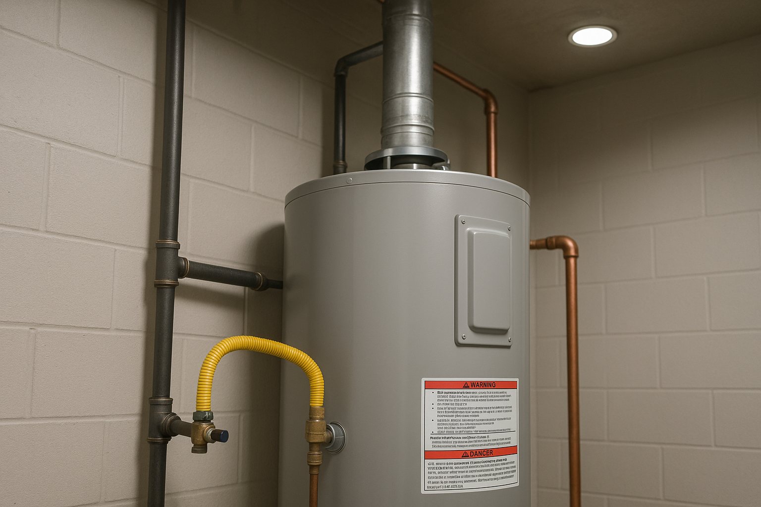0fc0d6b7_commercial-water-heater-gas-line Commercial water heater and certified gas line setup in a Terrell office building