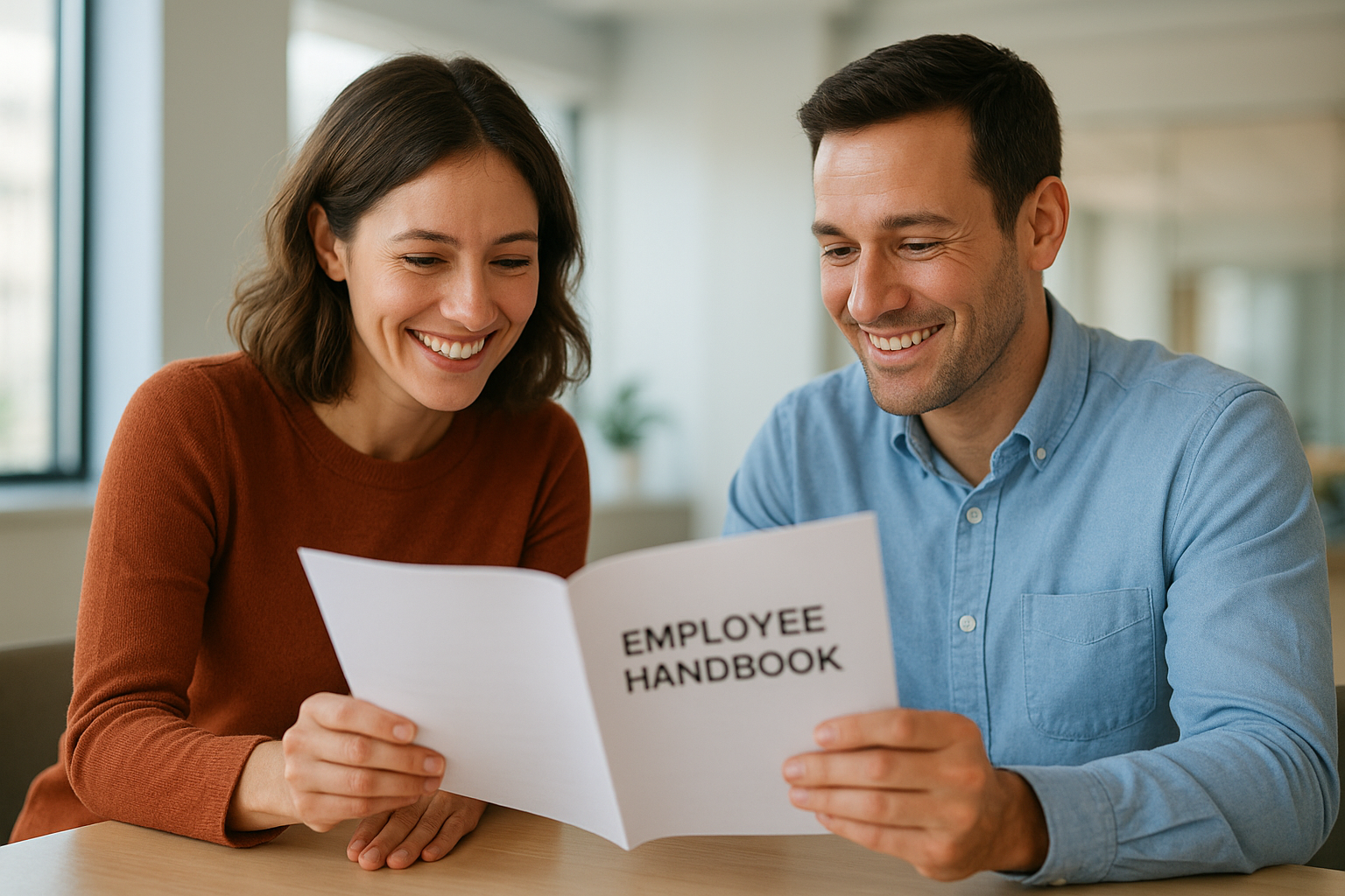 Small business owner reviewing HR policy with a fractional HR leadership advisor