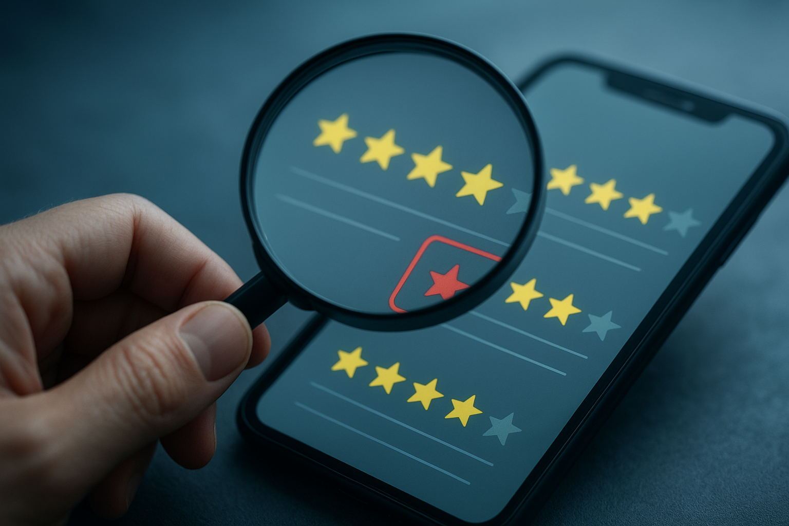 Magnifying glass highlighting a negative competitor review used for local services ads vs google ads for contractors targeting