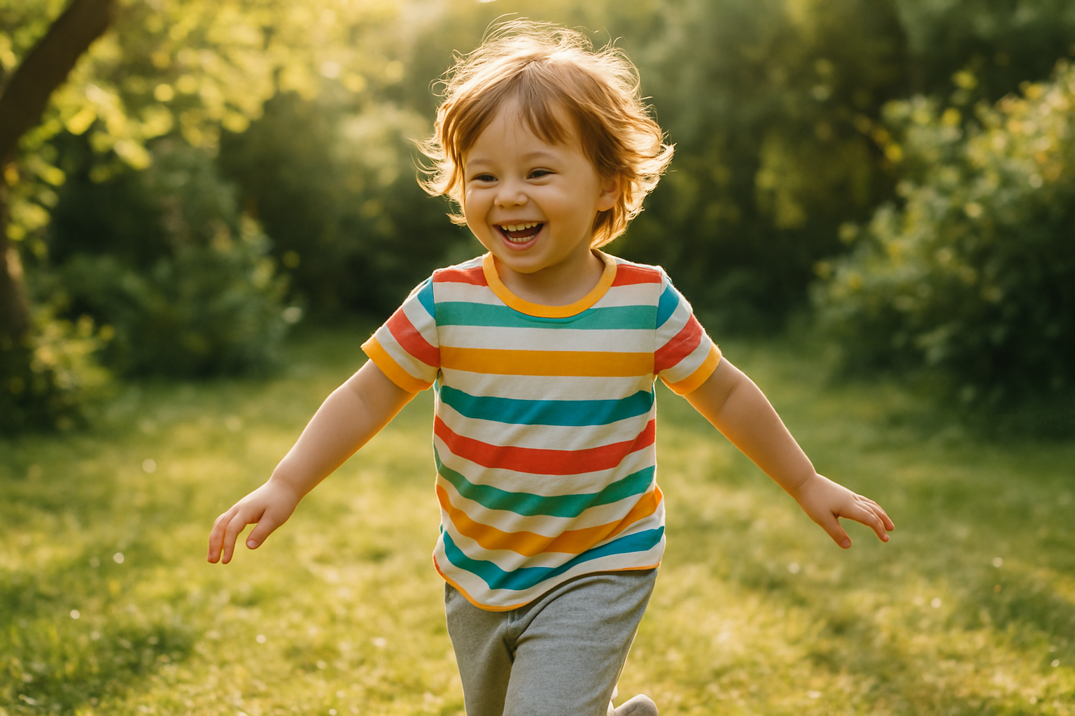 Young child wearing durable colorful clothing from a kids apparel subscription while playing outdoors