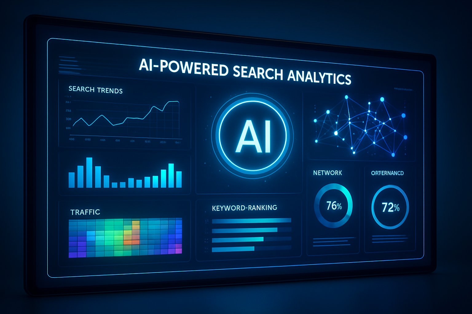 Next-gen search engine tools dashboard showing AI-powered search analytics and GEO metrics